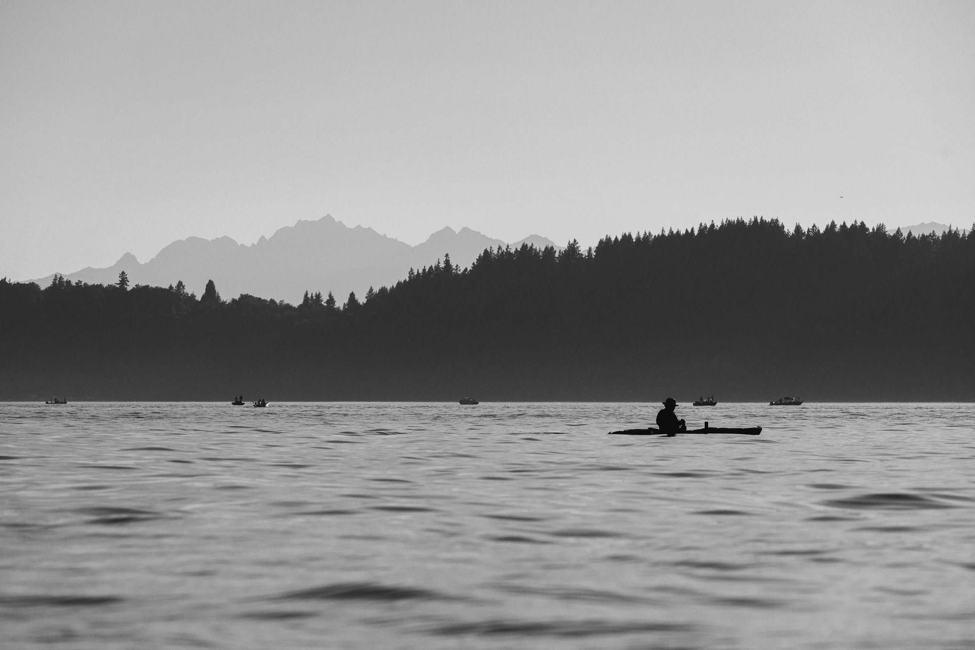 Kayaker in black and white